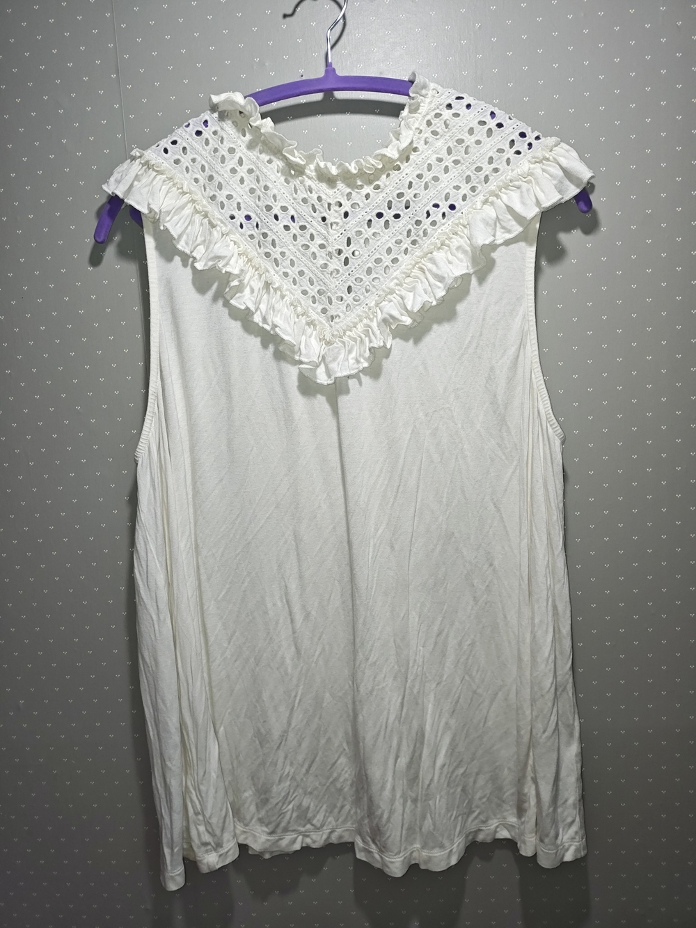 Modcloth Cream Eyelet Ruffle Sleeveless Top 3x
